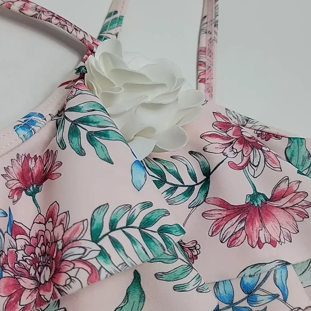 Janie and Jack Ruffled Floral Print Pink Two Piece Baby Girl‎ Swimsuit 6-12M